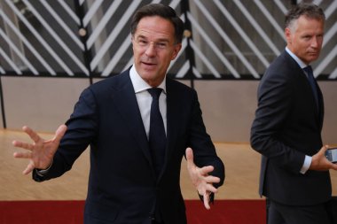 Hollanda Başbakanı Mark Rutte 29 Haziran 2023 'te Brüksel' deki AB karargahına bir AB Zirvesi için geldi..