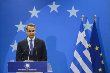 Yunanistan Başbakanı Kyriakos Mitsotakis, 30 Haziran 2023 'te Brüksel' deki AB genel merkezinde düzenlenen AB Zirvesi sonuçlarıyla ilgili basın açıklaması yaptı..
