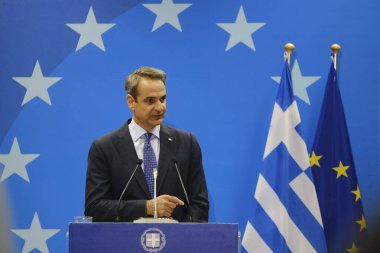 Yunanistan Başbakanı Kyriakos Mitsotakis, 30 Haziran 2023 'te Brüksel' deki AB genel merkezinde düzenlenen AB Zirvesi sonuçlarıyla ilgili basın açıklaması yaptı..