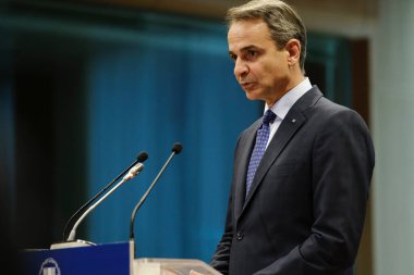 Yunanistan Başbakanı Kyriakos Mitsotakis, 30 Haziran 2023 'te Brüksel' deki AB genel merkezinde düzenlenen AB Zirvesi sonuçlarıyla ilgili basın açıklaması yaptı..