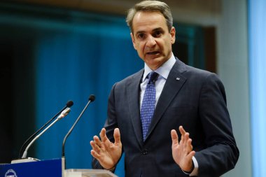 Yunanistan Başbakanı Kyriakos Mitsotakis, 30 Haziran 2023 'te Brüksel' deki AB genel merkezinde düzenlenen AB Zirvesi sonuçlarıyla ilgili basın açıklaması yaptı..