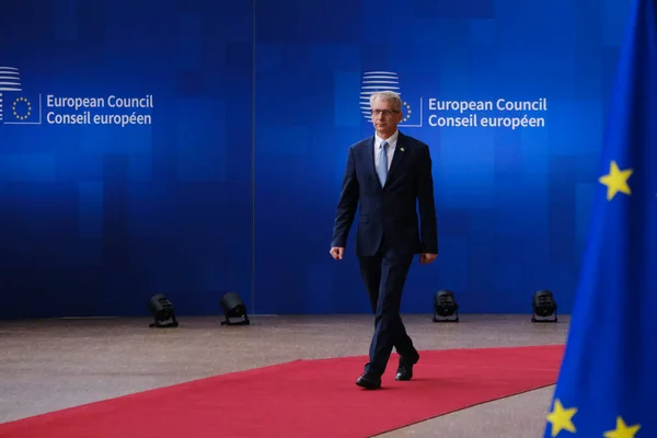 stock image Bulgaria's Prime Minister Nikolay Denkov  arrives for a EU Summit, at the EU headquarters in Brussels, on June 29, 2023.