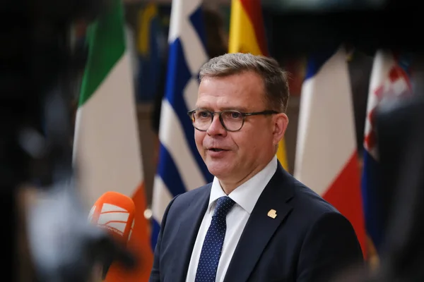 Petteri Orpo Primo Ministro Finlandese Arriva Vertice Presso Sede Dell — Foto Stock