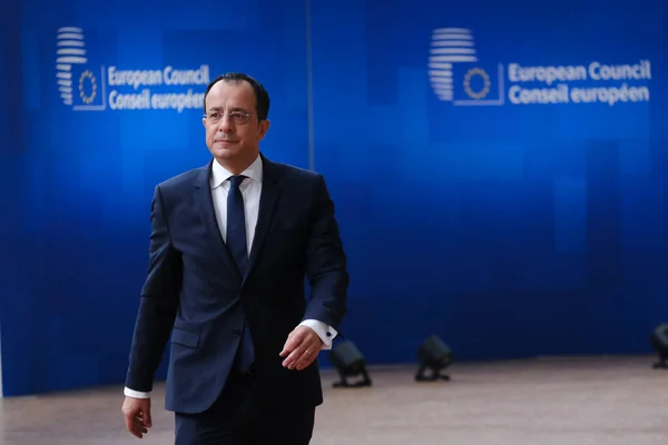 Presidente Chipriota Nikos Christodoulides Llega Una Cumbre Sede Bruselas Junio — Foto de Stock
