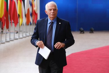 HRVP üyesi Josep BORRELL FONTELLES, 29 Haziran 2023 'te Brüksel' deki AB genel merkezine bir AB Zirvesi için geldi..