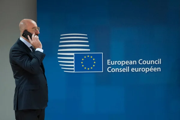 Presidente Del Consiglio Europeo Charles Michel Arriva Vertice Presso Sede — Foto Stock