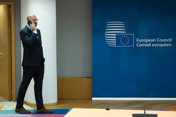 Europeiska Rådets Ordförande Charles Michel Anländer Till Ett Toppmöte Högkvarter — Stockfoto
