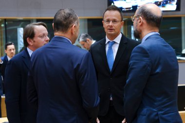 Dışişleri Bakanı Peter SZIJARTO, AB Dışişleri Konseyi 'nin (FAC) 20 Temmuz 2023' te Brüksel, Belçika 'daki AB genel merkezine bir toplantısı için geldi..