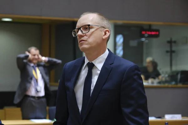 stock image Andris PELSS , Minister of Foreign Affairs arrives for a meeting of EU Foreign Affairs Council (FAC) at the EU headquarters in Brussels, Belgium on July 20, 2023.