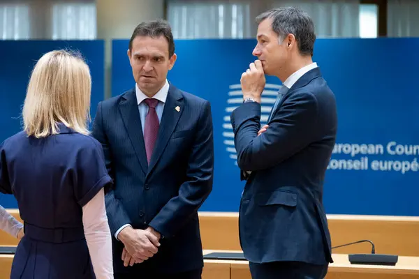 Primer Ministro Eslovaquia Ludovit Odor Llega Sede Bruselas Junio 2023 — Foto de Stock