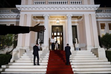 Yunanistan Başbakanı 'nın 21 Ağustos 2023' te Atina, Yunanistan 'daki resmi koltuğu Maximos Malikanesi' nin dış görünüşü.