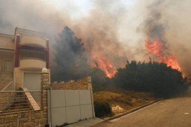 22 Ağustos 2023 'te Atina' nın banliyösünde yangın olarak yanan bir ev yayıldı.