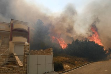 22 Ağustos 2023 'te Atina' nın banliyösünde yangın olarak yanan bir ev yayıldı.