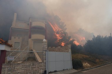 22 Ağustos 2023 'te Atina' nın banliyösünde yangın olarak yanan bir ev yayıldı.