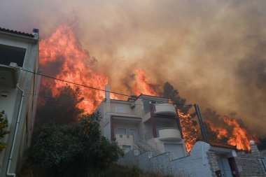 22 Ağustos 2023 'te Atina' nın banliyösünde yangın olarak yanan bir ev yayıldı.