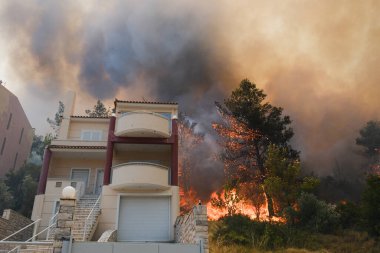 22 Ağustos 2023 'te Atina' nın banliyösünde yangın olarak yanan bir ev yayıldı.