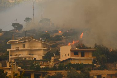 22 Ağustos 2023 'te Atina' nın banliyösünde yangın olarak yanan bir ev yayıldı.