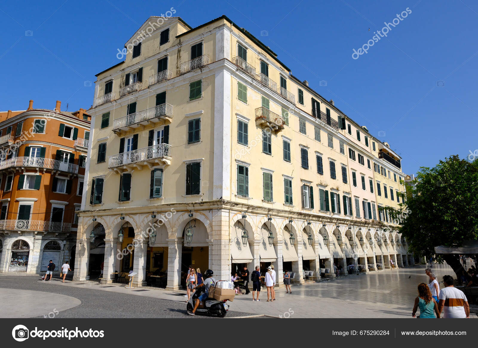 Tourists Walk Hot Day Old Town Corfu Greece September 2023 Stock