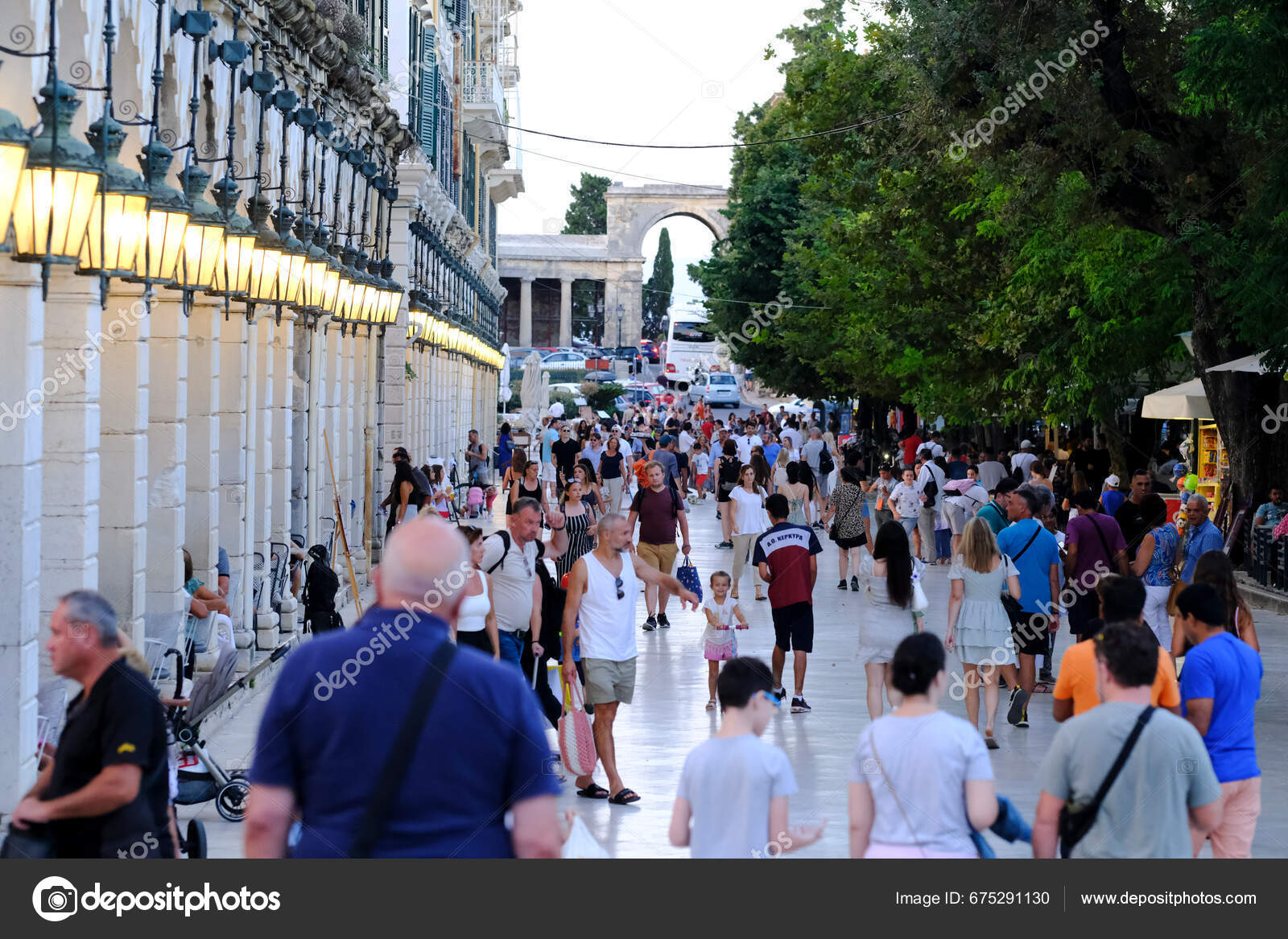 Tourists Walk Hot Day Old Town Corfu Greece September 2023 Stock
