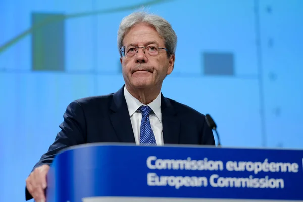 stock image Press conference by European Commissioner Paolo GENTILONI on the Summer 2023 interim Economic Forecast in Brussels, Belgium on Sep. 11, 2023.