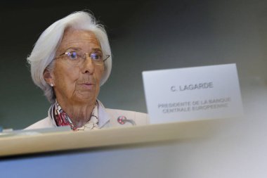 Avrupa Merkez Bankası (ECB) Başkanı Christine Lagarde, Avrupa Parlamentosu Ekonomik ve Parasal İşler Komitesi 'nin 25 Eylül 2023' te Brüksel 'deki duruşmasında.