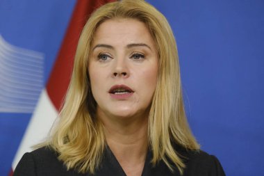 Avrupa Komisyonu Başkanı Ursula von der LEYEN ve Letonya Başbakanı Evika SILINA tarafından 27 Eylül 2023 'te Brüksel, Belçika' da yapılan basın açıklaması.