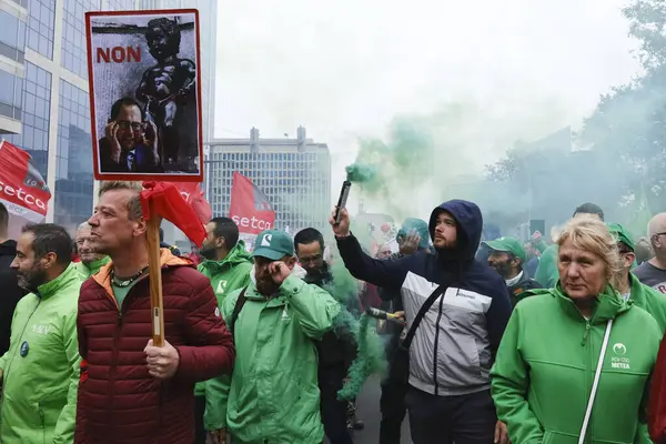 Ekim 2023 Belçika Nın Brüksel Kentinde Düzenlenen Protesto Yasağı Yasa — Stok fotoğraf