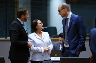 Maliye Bakanı Yuriko Backes, 8 Kasım 2023 'te Belçika' nın Brüksel kentindeki Avrupa Konseyi 'ne Eurogroup Maliye Bakanlarının bir toplantısına katılmak üzere geldi..