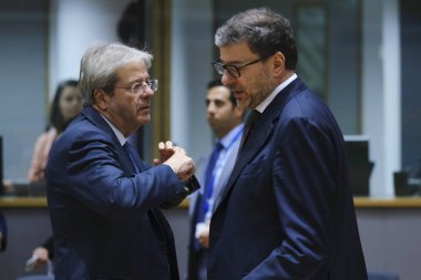  Maliye Bakanı Giancarlo Giorgetti, 8 Kasım 2023 'te Belçika' nın Brüksel kentindeki Avrupa Konseyi 'ne Eurogroup Maliye Bakanları toplantısına katılmak üzere geldi..