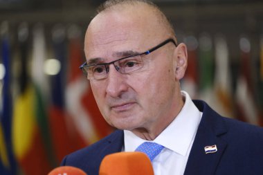  Dışişleri Bakanı Gordan Grliç Radman, AB dışişleri bakanlarının 13 Kasım 2023 'te Brüksel, Belçika' daki Avrupa Konseyi binasına bir toplantısı için geldi.