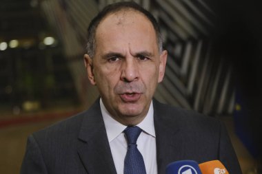  Dışişleri Bakanı Yorgos Gerapetritis, AB dışişleri bakanlarının 13 Kasım 2023 'te Brüksel, Belçika' daki Avrupa Konseyi binasına bir toplantısı için geldi.