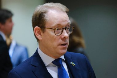 Dışişleri Bakanı Tobias Billstrom, AB dışişleri bakanlarının 13 Kasım 2023 'te Brüksel, Belçika' daki Avrupa Konseyi binasına bir toplantısı için geldi.