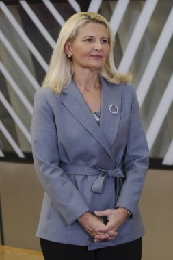 Dışişleri Bakanı Tanja Misceviç, AB ve Batı Balkanlar dışişleri bakanlarının 13 Kasım 2023 'te Brüksel, Belçika' daki Avrupa Konseyi binasına bir toplantısı için geldi.