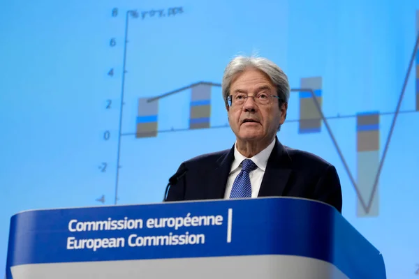 stock image Press conference by European Commissioner Paolo GENTILONI on the 2023 Autumn Economic Forecast in Brussels, Belgium on November 15, 2023.