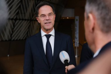 Hollanda Başbakanı Mark Rutte, 27 Ekim 2023 'te Belçika' nın Brüksel kentindeki AB karargahına bir AB Zirvesi için geldi..