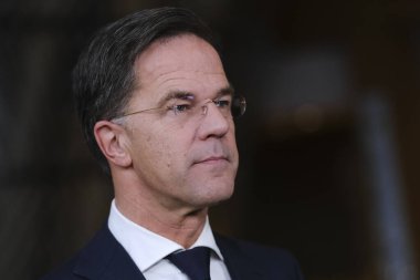 Hollanda Başbakanı Mark Rutte, 27 Ekim 2023 'te Belçika' nın Brüksel kentindeki AB karargahına bir AB Zirvesi için geldi..