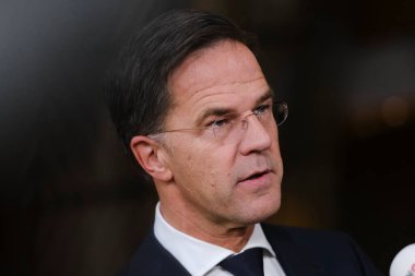 Hollanda Başbakanı Mark Rutte, 27 Ekim 2023 'te Belçika' nın Brüksel kentindeki AB karargahına bir AB Zirvesi için geldi..