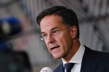 Hollanda Başbakanı Mark Rutte, 27 Ekim 2023 'te Belçika' nın Brüksel kentindeki AB karargahına bir AB Zirvesi için geldi..