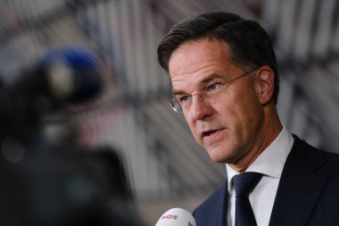 Hollanda Başbakanı Mark Rutte, 27 Ekim 2023 'te Belçika' nın Brüksel kentindeki AB karargahına bir AB Zirvesi için geldi..