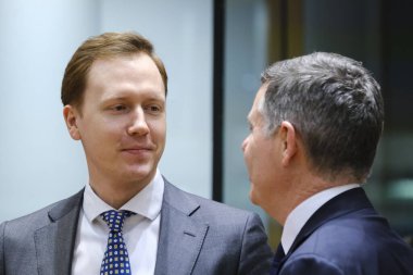 Arvils ASERADENS, Maliye Bakanı Eurogroup Maliye Bakanlarının Brüksel 'deki Avrupa Konseyi' ne katılmak üzere 15 Ocak 2024 'te Belçika' ya geldi..