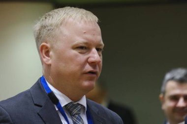 Mart VORKLAEV, Maliye Bakanı Ekonomi ve Mali İşler Konseyi 'ne katılmak üzere Brüksel' deki Avrupa Konseyi 'ne geldi, Belçika 16 Ocak 2024.