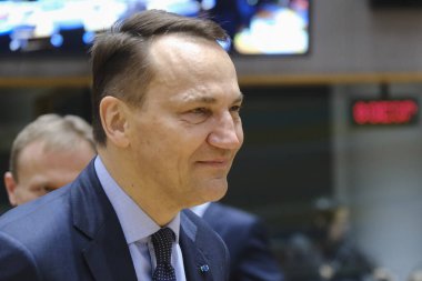 Radoslaw SIKORSKI, Foreign Minister arrives for a Foreign Affairs Council (FAC) meeting at the EU headquarters in Brussels, Belgium on Jan, 22, 202 clipart