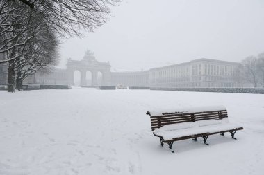 17 Ocak 2024 'te Brüksel' de yoğun kar yağışı sonrasında parkın manzarası.