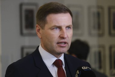 Hanno Pevkur, NATO Savunma Bakanlarının 15 Şubat 2024 'te Brüksel, Belçika' daki NATO karargahında yaptıkları toplantı sonrasında düzenlenen basın toplantısında