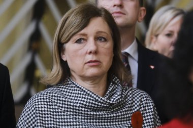 AB Komiseri Vera JOUROVA, 20 Şubat 2024 'te Brüksel, Belçika' daki AB Genel İşler Konseyi 'nin sonunda basın toplantısı düzenledi.