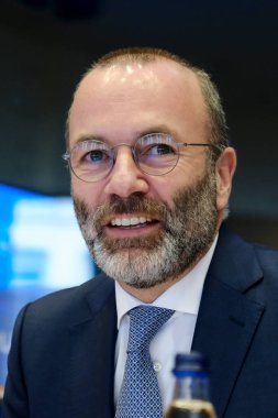   Orta sağ Avrupa EPP Başkanı Manfred Weber 21 Şubat 2024 'te Brüksel, Belçika' daki Avrupa Parlamentosu 'nda düzenlenen EPP konferansına katıldı..