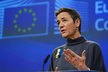 Press conference by Margrethe VESTAGER ,EU Commissioner on the European Defence Industrial Strategy and Investment Programme in Brussels, Belgium on March 5, 2023 clipart