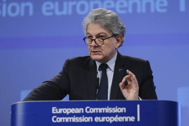 Press conference by Thierry BRETON  ,EU Commissioner on the European Defence Industrial Strategy and Investment Programme in Brussels, Belgium on March 5, 2023. clipart