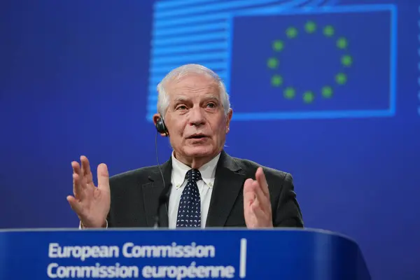 stock image Press conference by Josep BORRELL  ,EU Commissioner on the European Defence Industrial Strategy and Investment Programme in Brussels, Belgium on March 5, 2023.