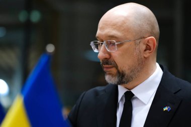Ukrayna Başbakanı Denys Şmyhal, 20 Mart 2024 'te Belçika' nın başkenti Brüksel 'deki AB-Ukrayna Birliği Konseyi toplantısına katılmak üzere ülkeye geldi..